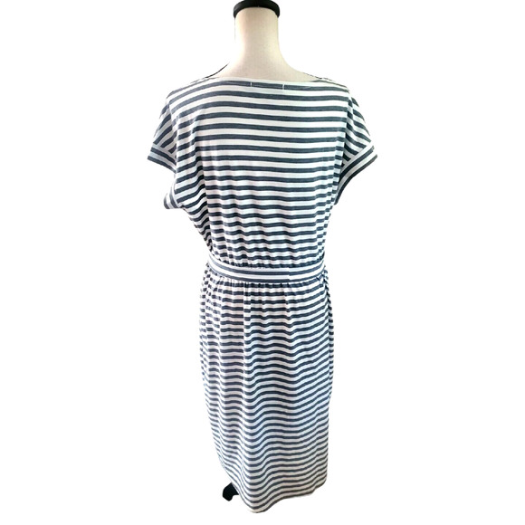 Merokeety Gray & White Striped Tulip Hem Knee Length Faux Wrap Knit Dress XL - Picture 3 of 5